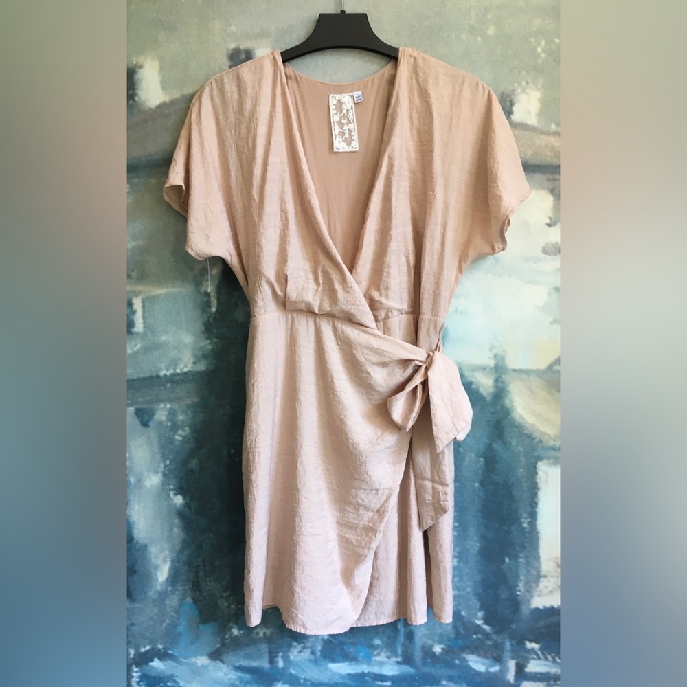 Sadie & Sage Chic Beige Pink Wrap Lined Dress Size Small